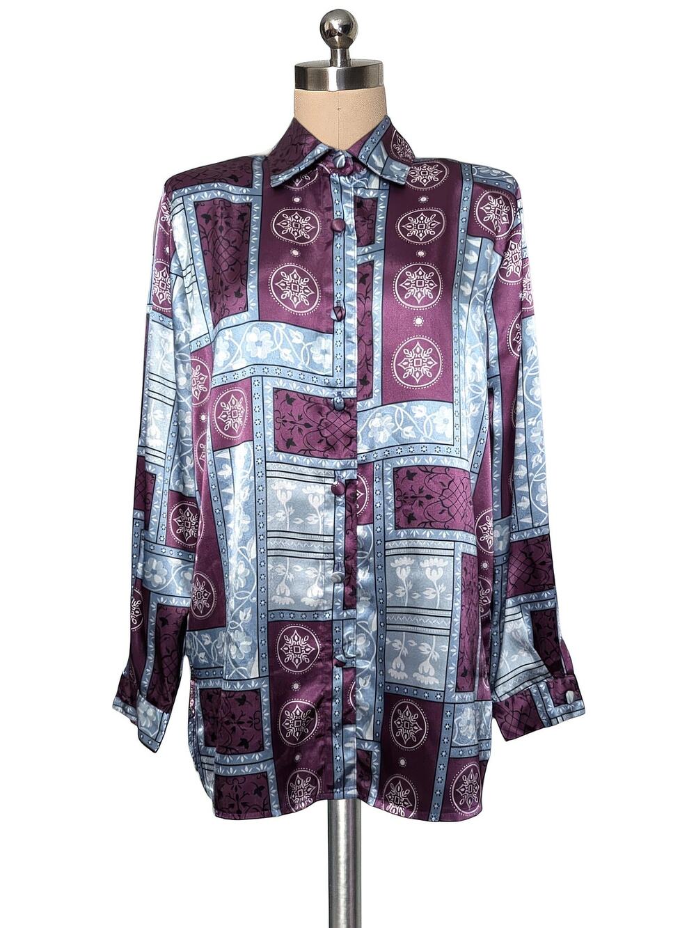 Vintage Y2K BROWNSTONE Studio New York Satin Feel Button Up Shirt Top Blouse 12
